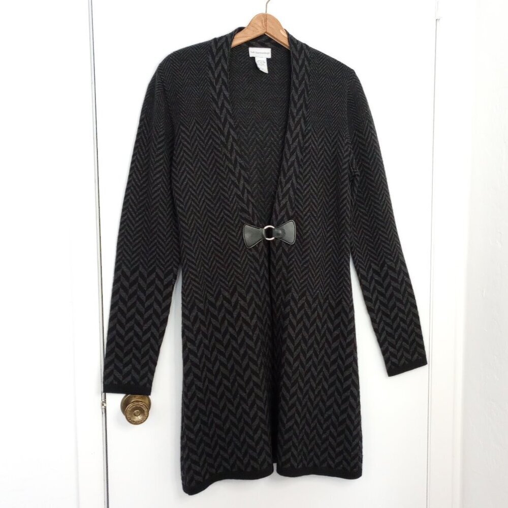 Soft Surroundings Black & Grey West Saxon Herringbone Wool Blend Duster - Picture 2 of 8
